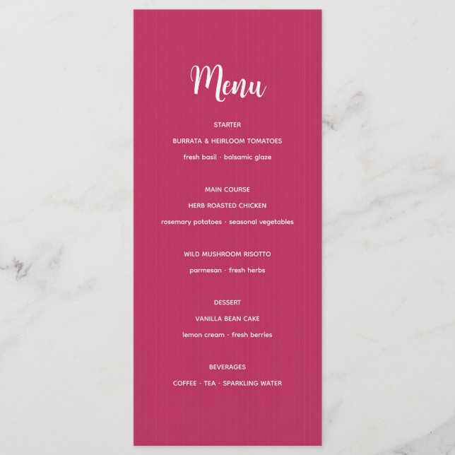 Retro Pink Magenta Pinstripe Wedding Menu (Front)