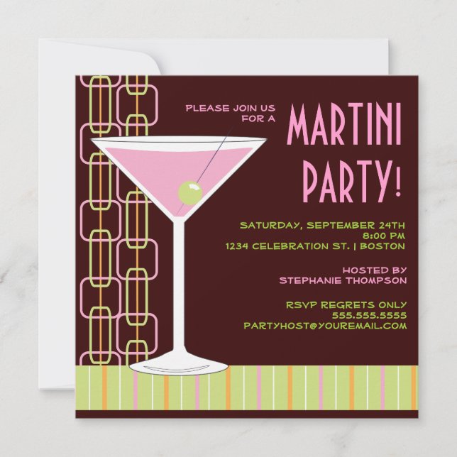 Retro Pink Martini Cocktail Party Invitation (Front)