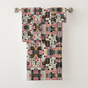 Retro Pink Mid Century Modern Towel Set