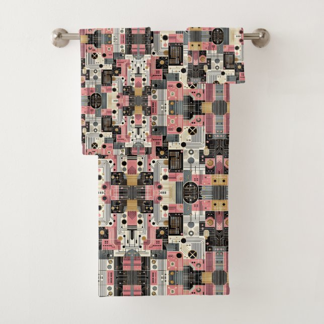 Retro Pink Mid Century Modern Towel Set (Insitu)