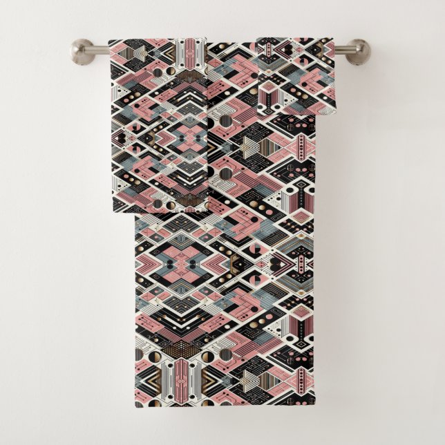 Retro Pink Mid Century Modern Towel Set (Insitu)