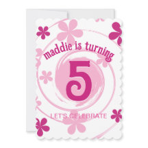 Retro Pink Modern Flower Girly Any Age Birthday