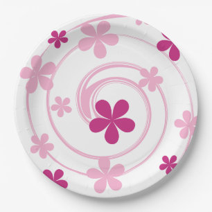 Retro Pink Modern Flower Girly Party Paper Plate