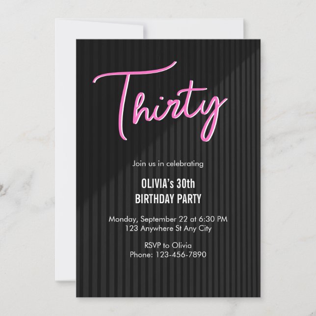 Retro Pink Neon 30th Birthday Invitation (Front)