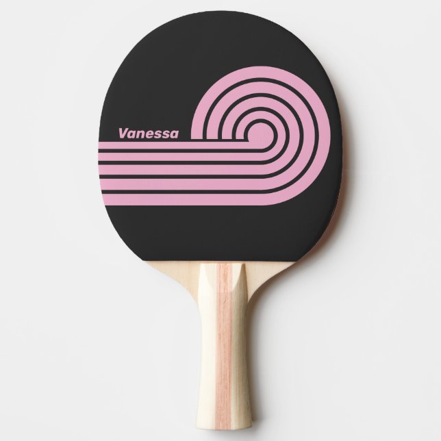 Retro Pink Night Curl Stripes with Name Ping Pong Paddle (Front)