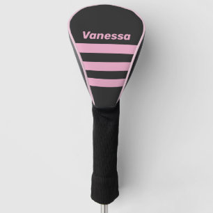 Retro Pink Night Three Across Striping with Name Golf Head Cover