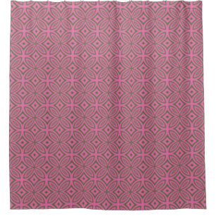Retro pink olive green abstract geometric pattern shower curtain