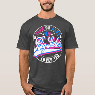 Retro Pink Or Blue Big Sister Loves You Baby Gende T-Shirt