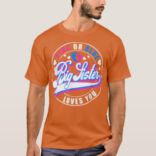 Retro Pink Or Blue Big Sister Loves You Baby Gende T-Shirt