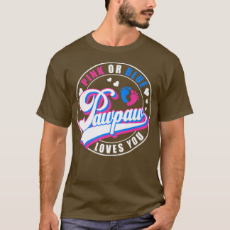 Retro Pink Or Blue Pawpaw Loves You Baby Gender Re T-Shirt