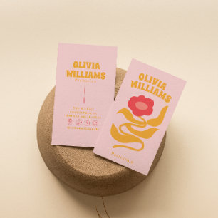 Retro Pink Orange Boho Groovy Floral Girly Trendy Business Card