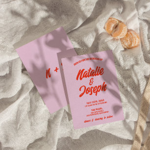 Retro Pink Orange Bright Funky Unique Wedding Invitation