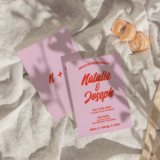  Retro Pink Orange Bright Funky Unique Wedding Invitation (Creator Uploaded)