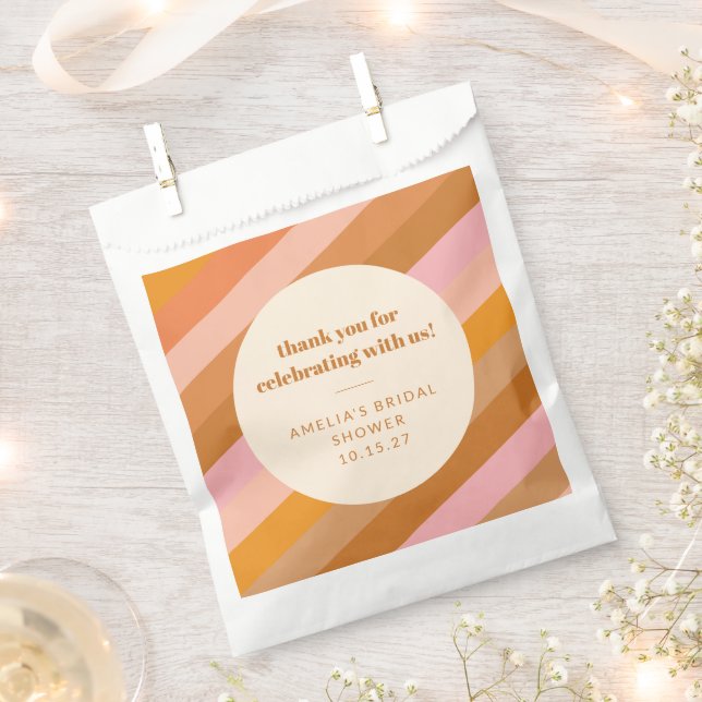 Retro Pink Orange Custom Bridal Shower Thank You Favour Bags (Clipped)