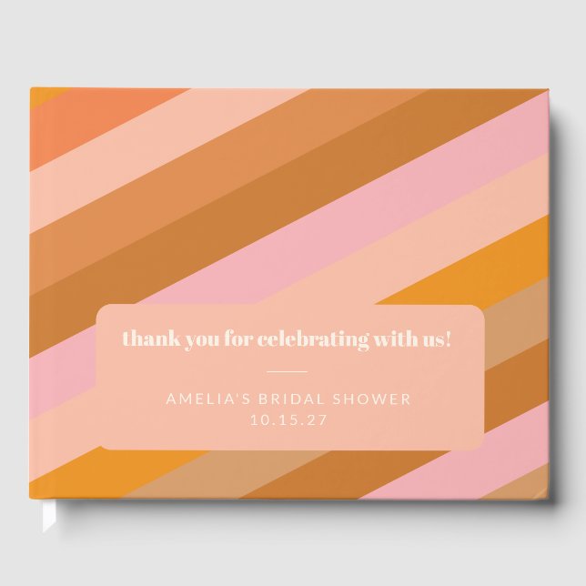 Retro Pink Orange Custom Bridal Shower Thank You Guest Book (Front)