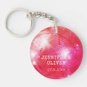 Retro Pink Orange Disco Ball Photo Wedding Favour Key Ring