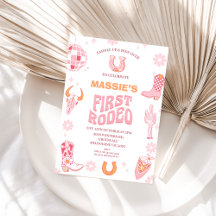 Retro Pink Orange First Rodeo 1st Birthday 