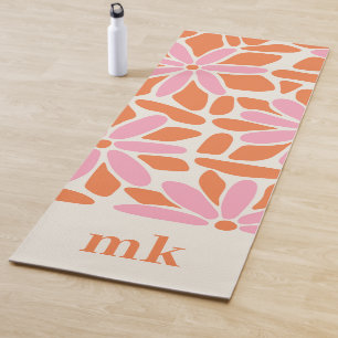 Retro Pink & Orange Flower Monogram Yoga Mat