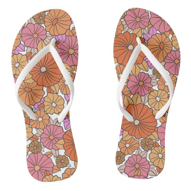 Retro pink orange flowers pattern jandals (Footbed)