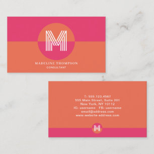 Retro Pink Orange Geometric Modern Monogram Business Card