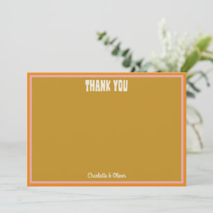 Retro Pink Orange Gold Groovy Baby Shower Custom Thank You Card