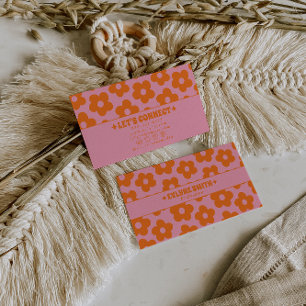 Retro Pink Orange Groovy Floral Boho Girly Trendy Business Card