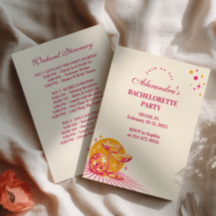 Retro Pink Orange Last Disco Bachelorette Invitation