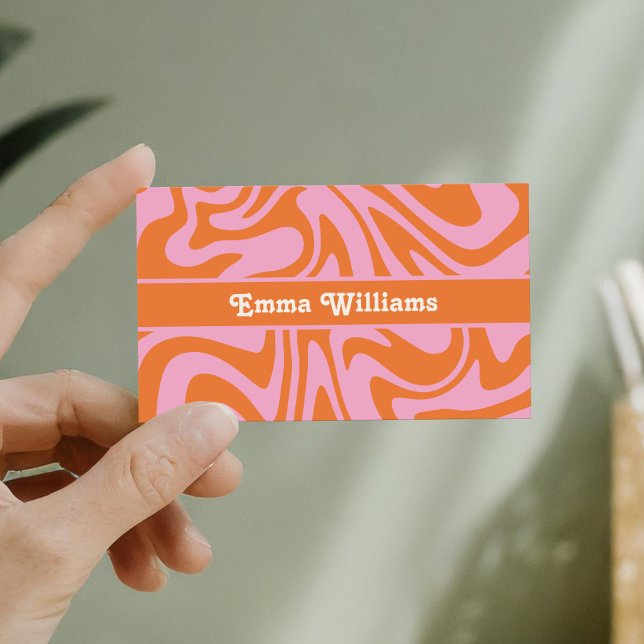 Retro Pink Orange Modern Business Card (Creator Uploaded)