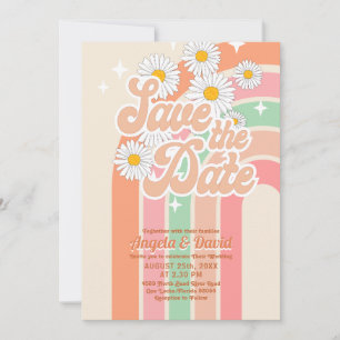 Retro Pink Orange rainbow  Wedding save the date Invitation