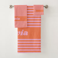 Retro Pink Orange Stripe Personalized Name