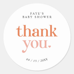 Retro Pink Orange   Thank You Baby Shower Favor Classic Round Sticker