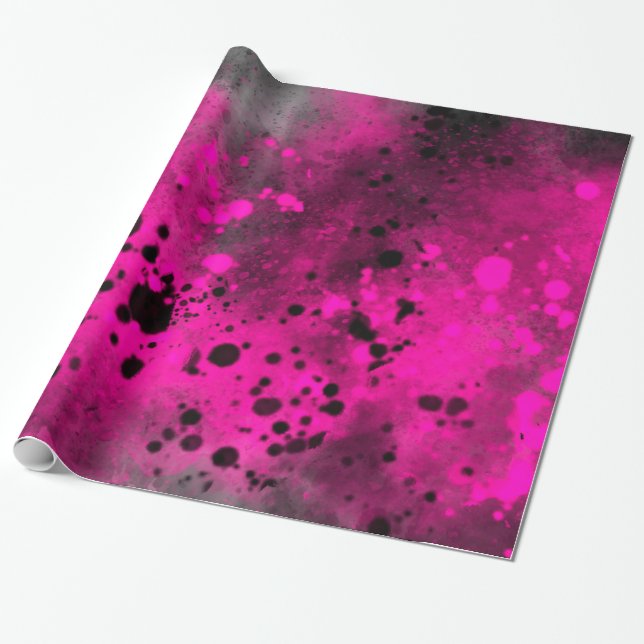 Retro Pink Paint Splatter  Wrapping Paper (Unrolled)