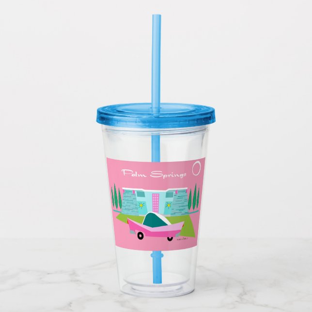 Retro Pink Palm Springs Acrylic Tumbler (Front)