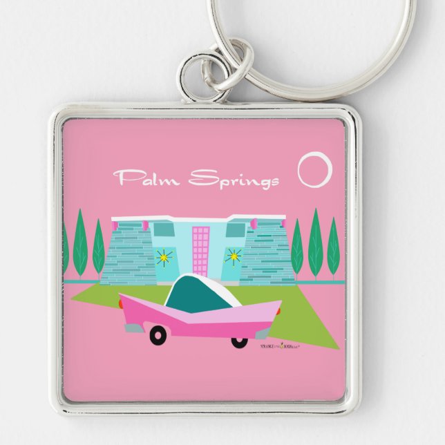 Retro Pink Palm Springs Button Keychain (Front)