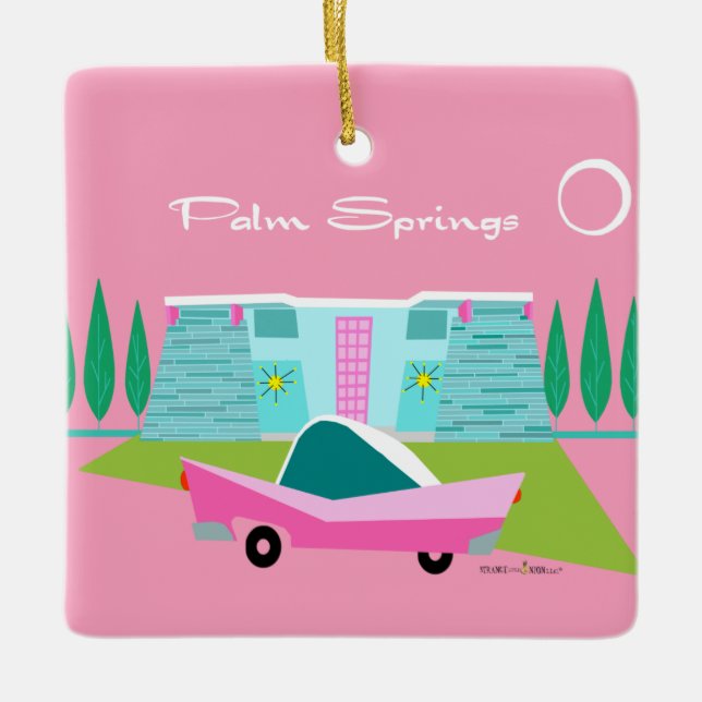  Retro Pink Palm Springs Ceramic Ornament (Front)