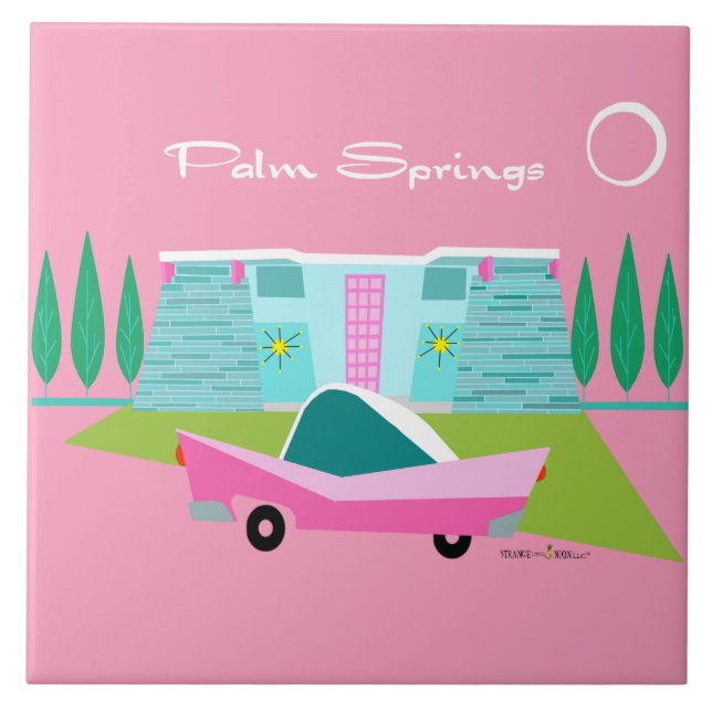 Retro Pink Palm Springs Ceramic Tile (Front)