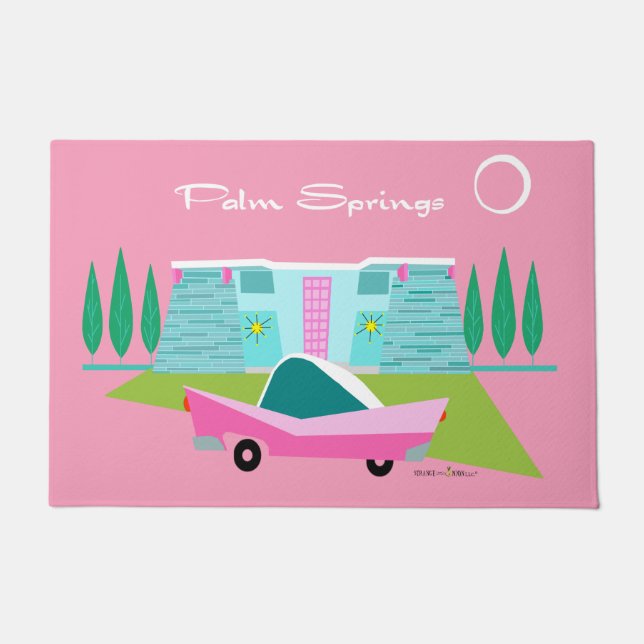 Retro Pink Palm Springs Door Mat (Front)