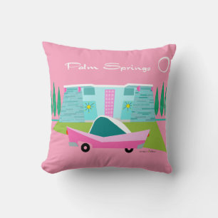 Retro Pink Palm Springs Throw Pillow