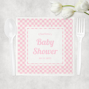 Retro Pink Pastel Check Pattern Girl Baby Shower Napkin