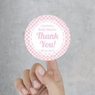 Retro Pink Pastel Girl Baby Shower Thank You Classic Round Sticker