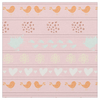 Retro pink pattern of birds, dots, flowers, fabric