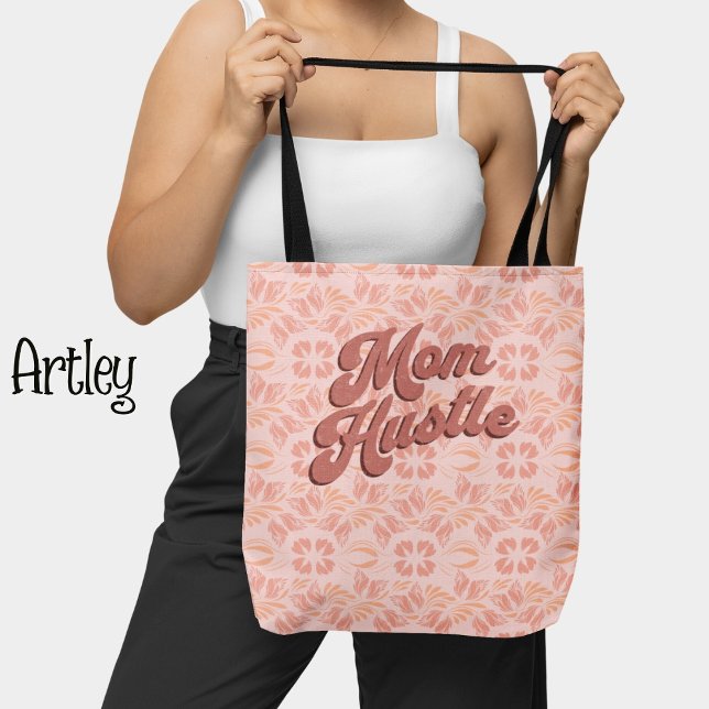 Retro Pink Peach floral pattern Mum Hustle  Tote Bag (Creator Uploaded)