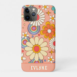 Retro Pink  Peach Orange Groovy Floral Trendy Case-Mate iPhone Case