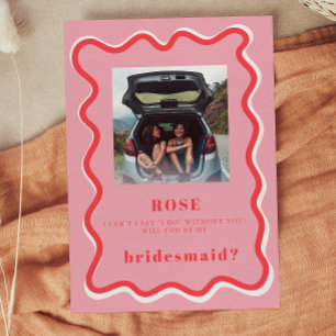 Retro Pink Photo Bridesmaid Proposal Card