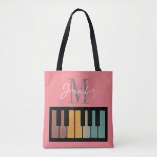 Retro Pink Piano Monogram Name Personalised Tote Bag
