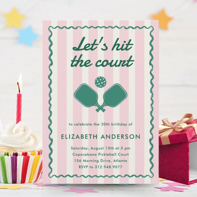 Retro Pink Pickleball Elegant Birthday Party Invitation (Creator Uploaded)