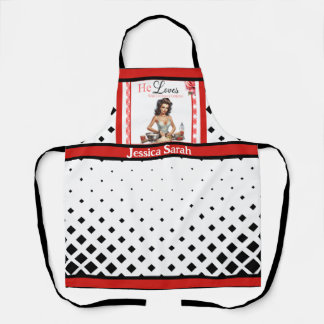 Retro Pink Pinup_ Loves what I'm Cookin Apron