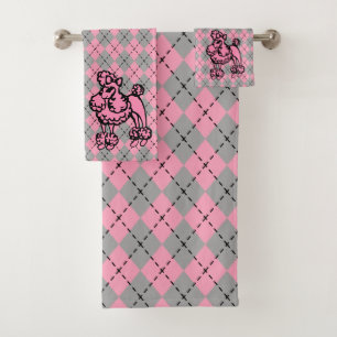 Retro Pink Poodle Bath Towels Set Gift