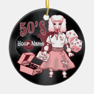 Retro Pink Poodle Ceramic Tree Decoration