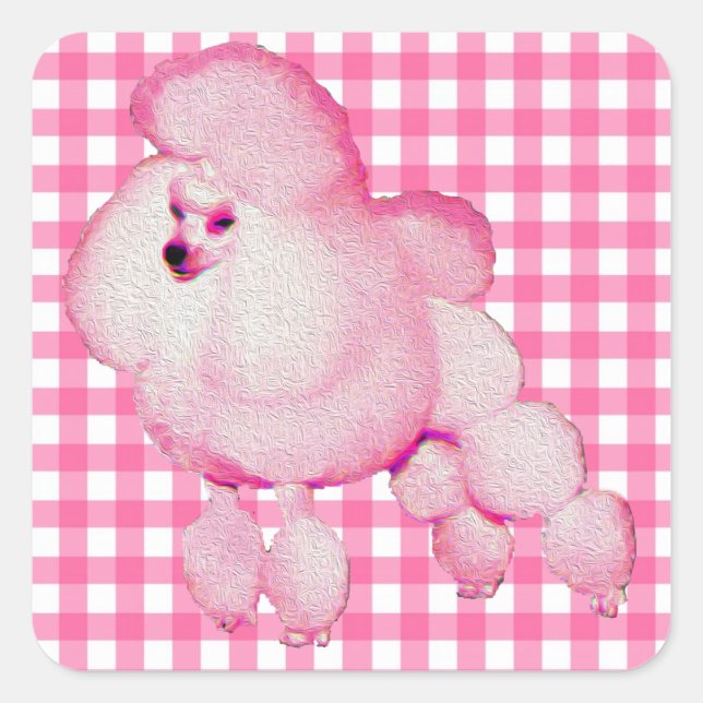 Retro Pink Poodle Gingham Stickers (Front)